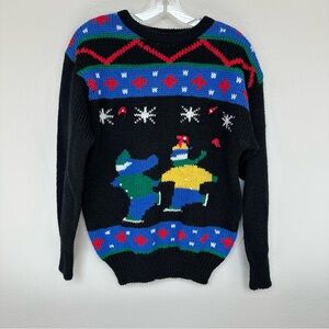 Vintage Adell Barre Ugly Christmas Holiday Sweater Ice Skating L